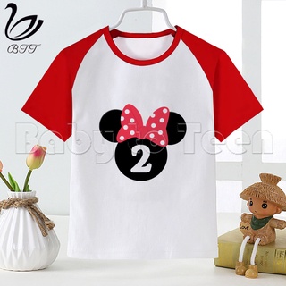 Feliz cumpleaños 2-10 de dibujos animados de Mickey Mouse número de niños camiseta para niñas ropa de niños de manga corta camisetas Top impreso camisetas