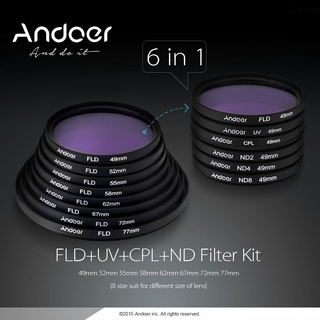 ✧ Andoer 52mm UV+CPL+FLD+ND(ND2 ND4 ND8) Kit de filtro de fotografía juego de filtro ultravioleta Circular polarizante fluorescente de densidad Neutral para Nikon Canon Sony Pentax DSLRs (6)
