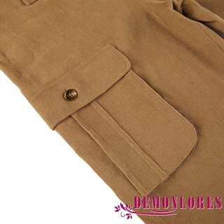 Demq-pantalones de pana de pierna ancha para mujer, Color sólido, sueltos, con bolsillos de solapa (9)