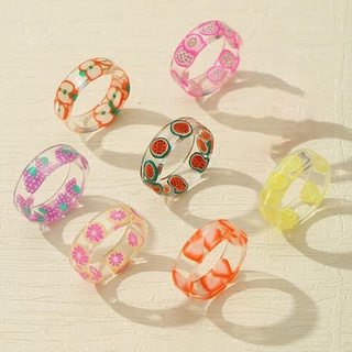andan 7 anillos coloridos atractivos cómodos de usar resina limón resina anillos de dedo para regalos (6)