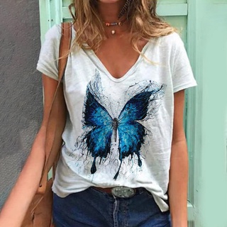 Nueva temporada mujeres verano Tops suelto mariposa suave Causal manga corta camiseta Top blusa