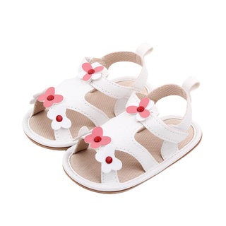 ☎Xe◑Zapatos planos antideslizantes para bebés, diseño de flores, sandalias de suela suave para niñas, blanco/negro/rosa (3)