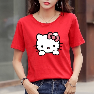 Hello-Kitty blusa de las mujeres camiseta murah coreano tops talla S-4XL baju negro rosa