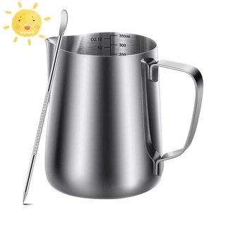 Milk Frothing Pitcher 350Ml (12Oz)Steaming Pitchers Stainless Steel Milk Coffee Cappuccino Latte Art Barista Steam Pitchers Milk Jug Cup with Decorating Pen