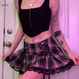 Women Ladies High Waist Pink Plaid Pleated Skirt With Puttee Slim-Waist Lace Skirt For 2021 (6)