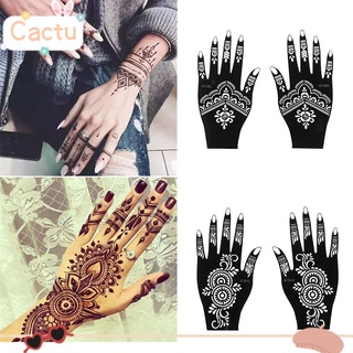 Cactu 1 par de nuevas plantillas de tatuaje maquillaje DIY cuerpo arte Henna plantilla pegatina belleza moda Mehndi estilo indio temporal de la mano calcomanía (1)