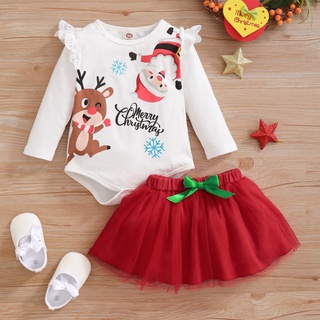 Conjunto De ropa Para bebé/mameluco con falda tutú Para navidad (1)