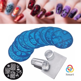 10 Pcs Stamping Plate + Clear Silicone Stamper + Scraper Nail Art Image Stamp Tool Manicure Template
