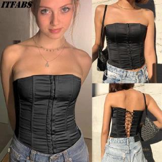 Loveyourself1 -mujer Sexy vendaje sin espalda recortado tubo Tops capas estirable