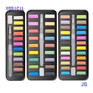 Yosicil 12/18/24 Colores Portátil De Viaje Pigmento Sólido Acuarela Set Con Pincel De Color De Agua Pluma