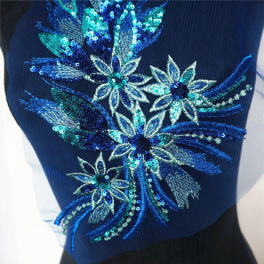 azul bordado lentejuelas flor encaje apliques red recorte de tela de costura collar parche motivo vestido de novia novia diy manualidades (4)