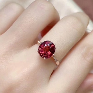 925Chapado en plata18kAnillo de piedras preciosas de turmalina roja de simulación de oro rosa anillo abierto de gemas de colores ovaladas de estilo lujoso【AISH】