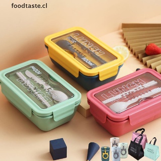 [foodtaste] 1100ml Microondas Fiambrera Portátil 2 Capas Recipiente De Alimentos Con Cubertería [CL]