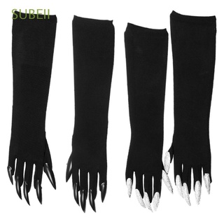 SUBEII Cool Dress Up Gloves Long Funny Gloves Halloween Gloves Fashion Black Cosplay Ghost Claw Long Nails