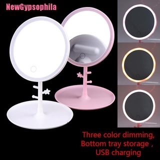 [NewGypsophila] Espejo de maquillaje de luz Led ajustable atenuador táctil Led espejo de tocador carga Usb