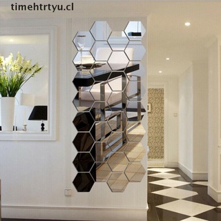 [timehtrtyu] 12 pzs calcomanías de espejo acrílico hexagonal 3d para pared diy arte decoración del hogar sala decorativa cl