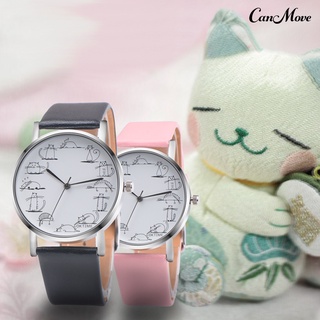 reloj de pulsera con banda de cuero sintético con diseño retro de dibujos animados de gatito encantador para niña