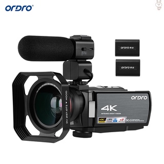 Ol ORDRO HDR-AE8 4K WiFi cámara de vídeo Digital videocámara DV grabadora 30MP 16X Zoom Digital IR visión nocturna 3 pulgadas IPS LCD pantalla táctil con 2 baterías recargables + X lente de gran angular Extra + micrófono externo + capucha de lente