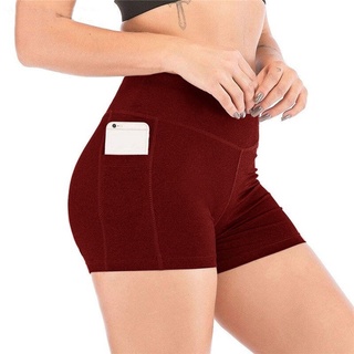 moda de verano color sólido para mujer de cintura alta yoga secado rápido elástico corto talla grande (4)