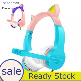 <COD> Portable Headphone Cute Cartoon Cat Ear Wired Headset Clear Sound for Mobile Phone