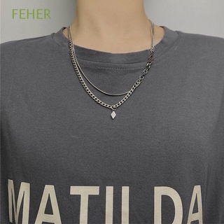 FEHER Cool Men Necklace Simple Sweater Chain Korean Style Choker Women Titanium steel Fashion Design Personality Chilly Hip Hop Male 's Jewelry Accessories/Multicolor