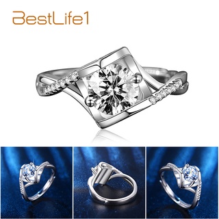 anillos de diamantes de piedra de plata de ley 925 geométricas para mujer regalos de boda