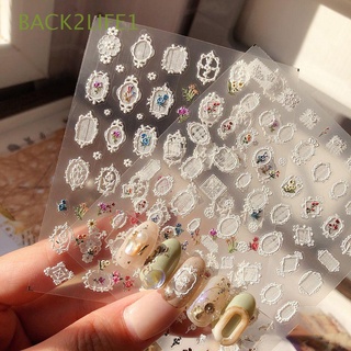 BACK2LIFE1 Charm Lace Frame Nail Stickers Japanese Manicure Accessories Nail Art Decoration Decal Colored Flowers White Grace Relief 5D DIY Nail Art Tool