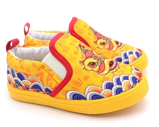 Cc&mama niños Kindergarten zapatos de interior zapatos de escuela estilo león danza impreso zapatos de lona suelas suaves peso ligero (4)
