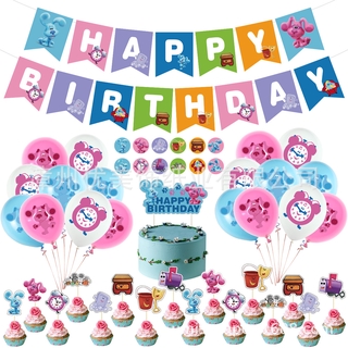 48 unids/set blue's Clues globos de dibujos animados azul rosa perro decoración de tartas bandera de cumpleaños niños fiesta de cumpleaños suministros decoración