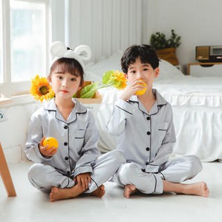 Los niños pijamas de seda de satén de las niñas pijamas de moda conjunto de ropa de dormir de los niños de manga larga Tops + pantalones ropa de dormir traje de ropa de hogar (4)
