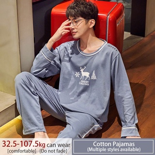 Los hombres pijamas conjunto de gran tamaño M-3XL de manga larga con pantalones largos de dibujos animados adolescente pijamas 100% algodón ropa de dormir masculino baju tidur estudiantes ropa de hogar (6)