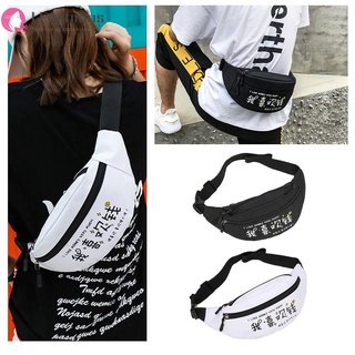 (Lovefashion) Bolsa de impresión de letras Unisex hombro cintura Pack pecho bolsas de lona cremallera bolsa