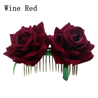 joyería para el cabello rojo rosa horquilla accesorios de boda novia flor peine para el cabello (6)