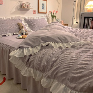Sábanas de algodón lavado coreano de cuatro piezas estilo princesa chica corazón estilo ins funda de edredón dormitorio ropa de cama de tres piezas 4