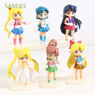 sandee 6pcs/set Sailor Moon Venus Uranus Tsukino Mercury Jupiter Q Version Cartoon Princess Dolls PVC Figure Toys
