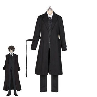 Disfraz de Anime Bungou Stray Dogs para hombre, traje de Cosplay de Dazai, Osamu, pantalón de gabardina negra, traje