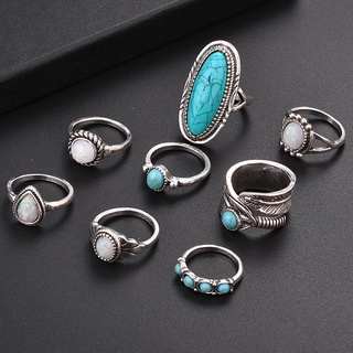 conjunto de anillos de ópalo de plata de ley turquesa anillo de piedras preciosas naturales moda boda compromiso joyería retro simple accesorios de joyería