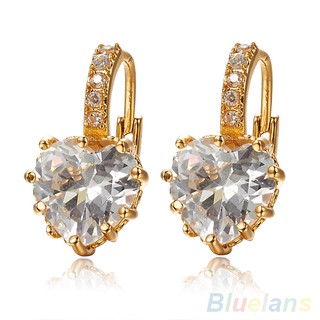 Aretes/pendientes de aro de cristal con diamantes de imitación de corazón transparente chapados en oro de 9K para mujer