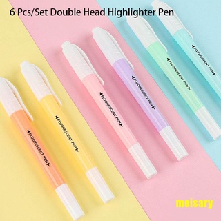 [mei] 6 pzs/juego de rotuladores fluorescentes de doble cabeza/marcadores de dibujo Pastel/584y