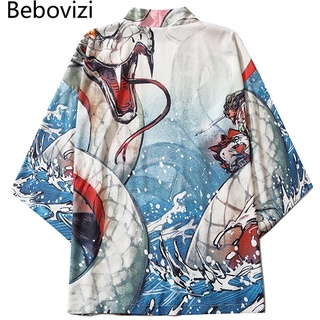 bebovizi moda anime python impresión japonés kimono cardigan verano mujeres ropa samurai cosplay yukata haori