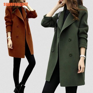 [gust]mujer invierno lana abrigo largo Casual sólido Slim chaquetas cálidas abrigo Outw (1)