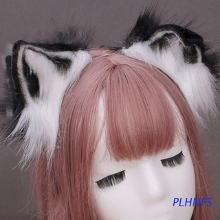 plhnfs peluche peludo plegable lobo orejas de gato diadema contraste color simutación animal aro de pelo japonés kawaii cosplay tocado