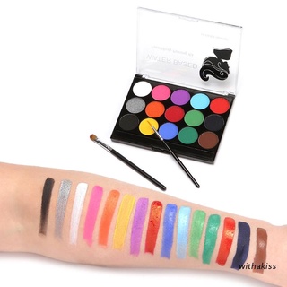 withakiss 15 Colors Face Painting Body Makeup Non Toxic Safe Water Paint Oil with Brush