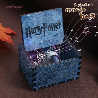 Caja De Música De Harry Potter Azul Grabado Madera Artesanía Juguetes De Navidad