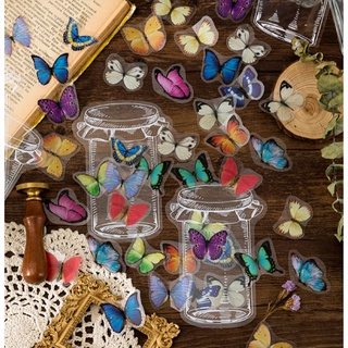 Qinjue 35pcs papelería pegatinas decorativas etiqueta Scrapbooking pegatinas flor mariposa transparente planificador hoja diario mascota (6)