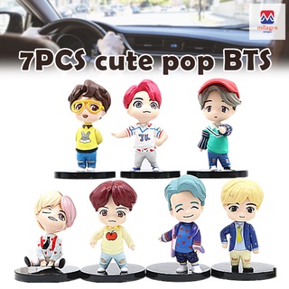 Sdjh_1 SET 7Pcs lindo Kpop BTS Bangton Boys figura Mini modelo coleccionable muñeca ventilador decoración
