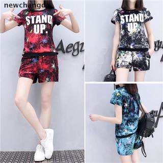 [New] Printed summer ladies suit short-sleeved top and wide-leg pants two-piece suit