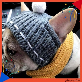 placeorder invierno cálido a prueba de viento perro cachorro gorra de punto sombrero con bola headwear accesorio para mascotas