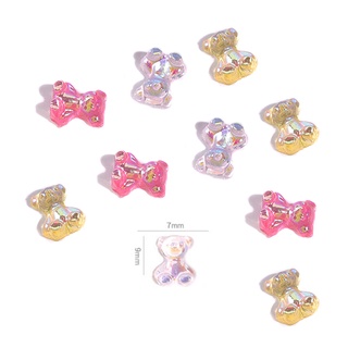 10 piezas aurora coloridas uñas arte mezcla 3d decoraciones bowknots oso mariposa flores diseños holográficos manicura