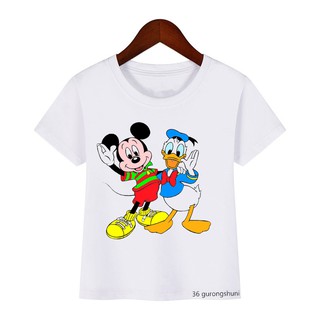 Moda Nuevos Niños/Niñas t-shirt Mickey Mouse Y Donald Duck Impresión De Dibujos Animados Camiseta De Cumpleaños Para Ropa tops (1)
